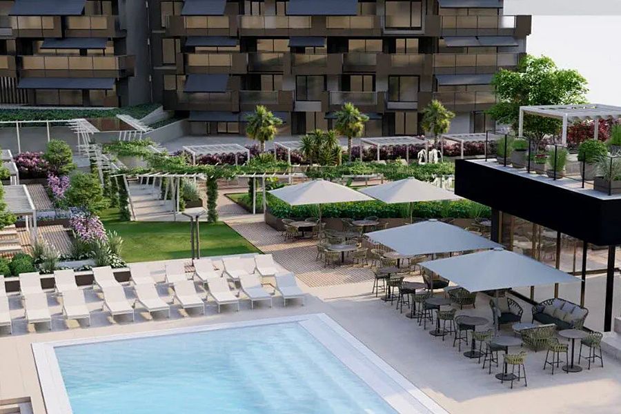 obiekt, teren hotelu, basen