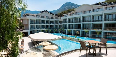 teren hotelu, basen, góry